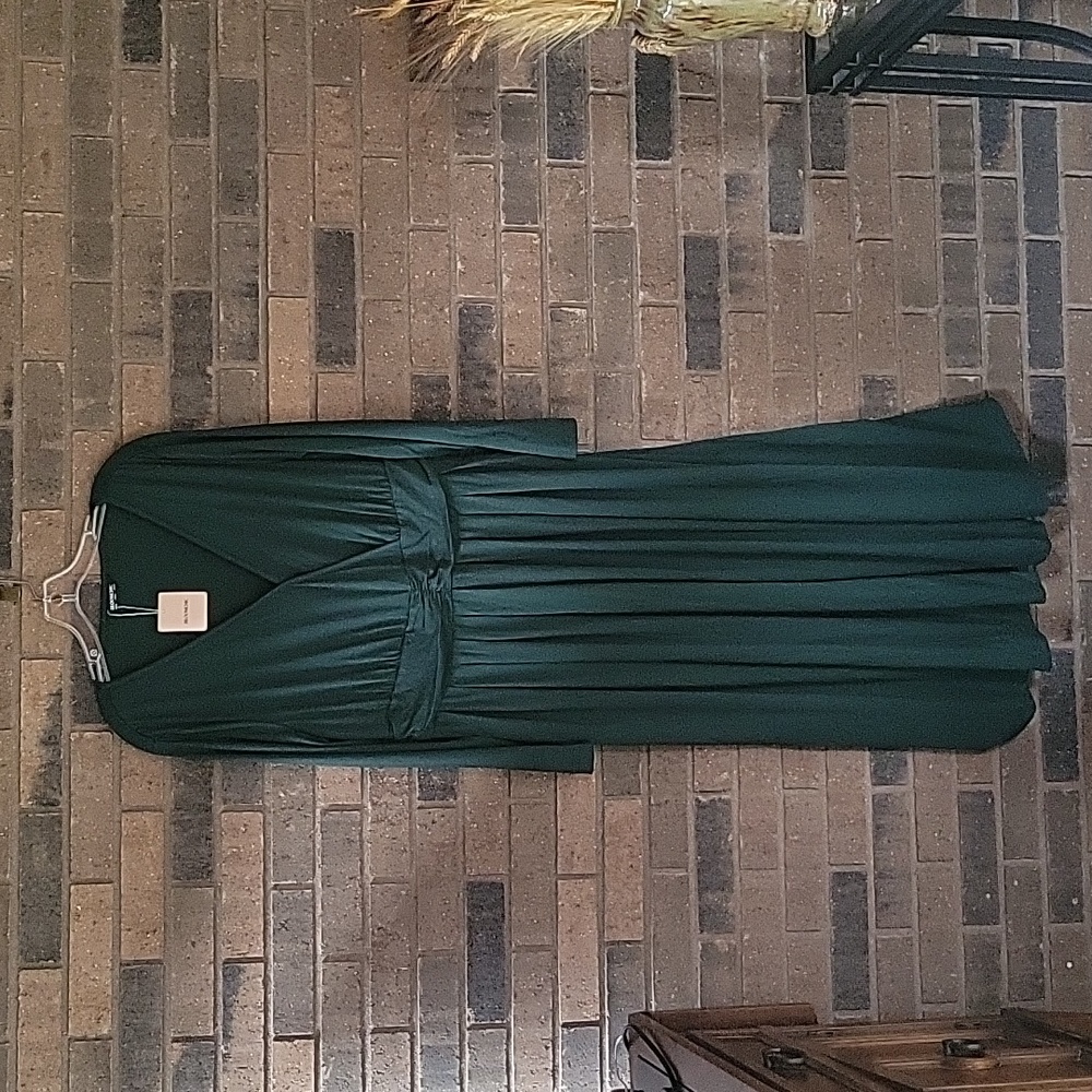 BloomChic Supersoft Essentials Ruched Wrap Pleated Hem Dress, green, size 12
